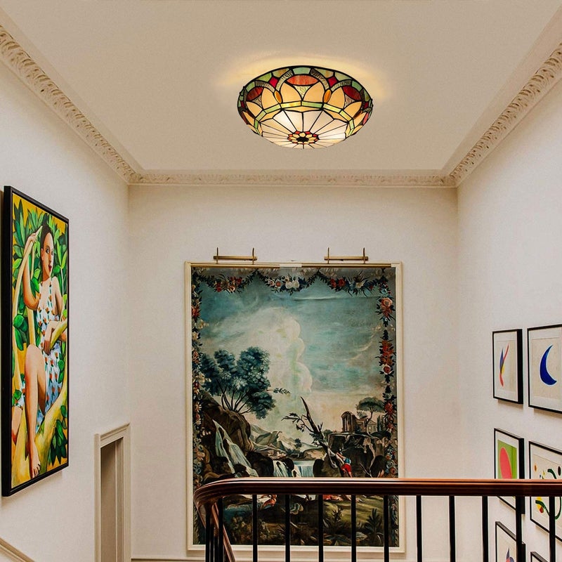 ARTZONE Tiffany Ceiling Lights, Stained Glass Ceiling Light 3-Lights 16 Inch Tiffany Flush Mount Ceiling Light for Bedroom Dining Living Room Entryway Foyer - Image 3